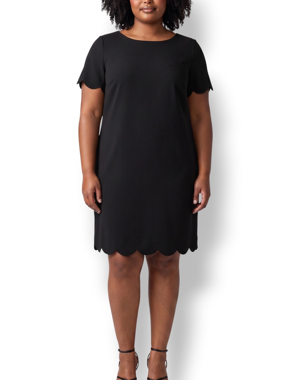 4/$20 Kasper Black Scalloped Hem Shift Dress Size 14